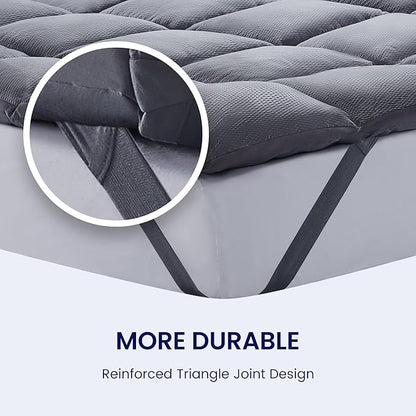 SLEEP ZONE Cooling Mattress Topper Full Size Quilted Fitted Mattress Pad Cover, Soft Fluffy Down Alternative Pillow Top Bed Topper Deep Pocket 8-21 Inch (Grey, Full)