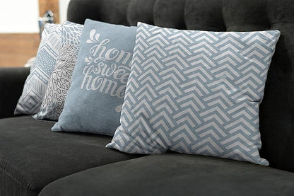 Ambesonne Geometric Throw Pillow Cushion Case Pack of 4, Home Phrase Minimal Zigzag Squama Dahlia Flower Petals Chevron Tribal, Modern Accent Double-Sided Digital Printing, 24", Pale Blue Grey White