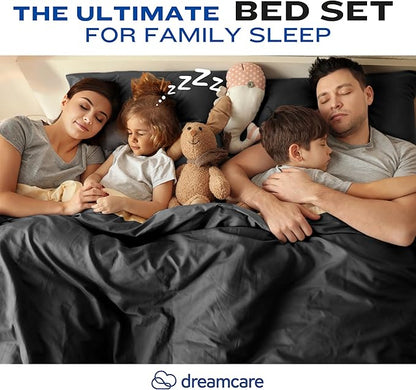 DREAMCARE Full Size Sheets - Cooling Bed Sheets - 4pcs Set - up to 15" Deep Pocket Full Sheet Set - Sheets Full Size Bed - Soft & Long Lasting 100% Fine Brushed Polyester with Side Pocket - Black