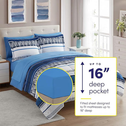 Sweet Home Collection 5 Piece Comforter Set Bag Solid Color All Season Soft Down Alternative Blanket & Luxurious Microfiber Bed Sheets, Mediterranean, Twin