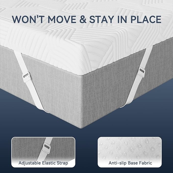 ELEMUSE 2 Inch Gel Memory Foam Mattress Topper Twin Size Pressure-Relieving Mattress Topper for Back Pain,Non-Slip Design with Removable & Washable Cover, CertiPUR-US