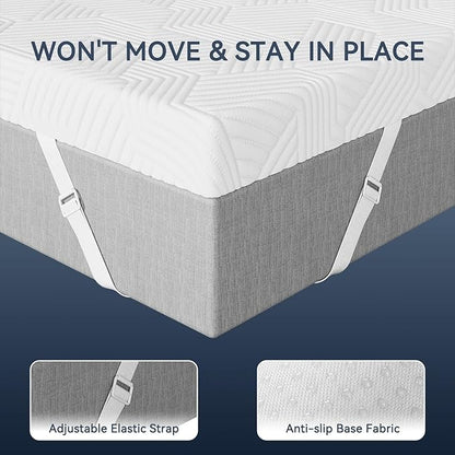 ELEMUSE 2 Inch Gel Memory Foam Mattress Topper Cal King Size Pressure-Relieving Mattress Topper for Back Pain,Non-Slip Design with Removable & Washable Cover, CertiPUR-US