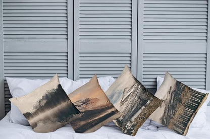 Ambesonne Landscape Throw Pillow Cushion Case Pack of 4, Snowy Mountains Woods Early Morning Sunrise Nature Outdoors Scenery Photo, Modern Accent Double-Sided Digital Printing, 20", Brown White