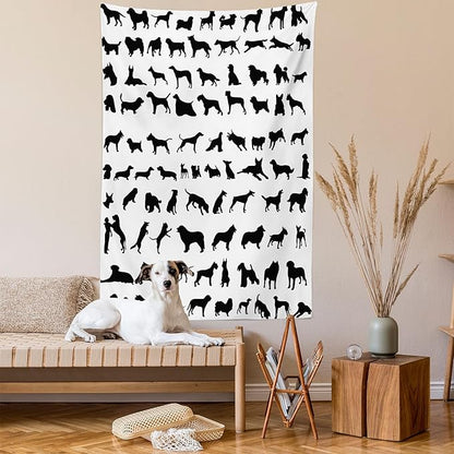 Ambesonne Dog Lover Tapestry, Silhouettes of Different Breeds of Dogs Chow Chow Shepherd Pinscher Spaniel, Wall Hanging for Bedroom Living Room Dorm Decor, 40" X 60", Black White