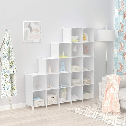 HOMIDEC 20-Cube Storage Shelf, Storage Bookcase Bookshelf with Metal Hammer, Storage Cubes Organizer Cabinet for Kids, Closet, Bedroom, Bathroom, (11.8x11.8x11.8 inch)