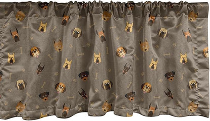 Ambesonne Dog Lover Window Valance, Repetitive Pattern of Pet Heads Paw Prints and Bones, Curtain Valance for Kitchen Bedroom Decor with Rod Pocket, 42" x 18", Taupe