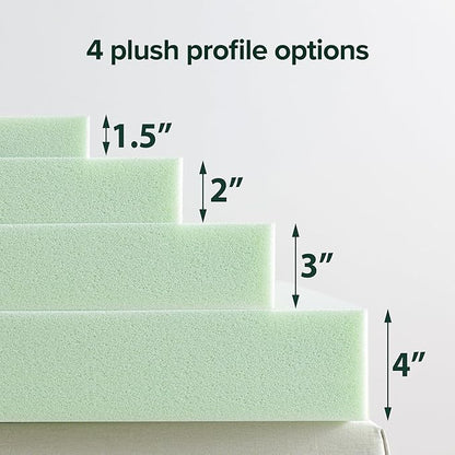 ZINUS 3 Inch Green Tea Memory Foam Mattress Topper, Smaller, More Convenient WonderBox Packaging, Pressure-Relieving Layers, CertiPUR-US Certified, Queen