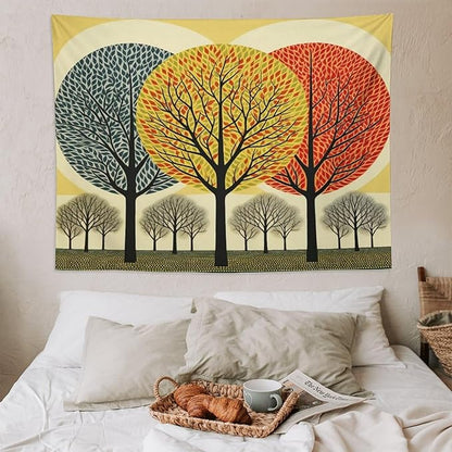 Shabby Chic Trees Tapestry As Wall Art Fall Autumn Tree Tapestry Vintage Aesthetic Tapestries Landscape Tapestry Wall Decor for Bedroom Living Room Dorm 60"x80" Tapestries Winter Snowflake Decorative