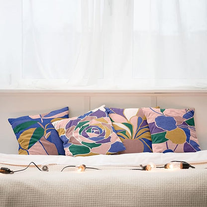 Ambesonne Floral Throw Pillow Cushion Case Pack of 4, Abstract Flowers and Petals with Exotic Vibes Colorful Modern Style, Modern Accent Double-Sided Digital Printing, 18", Rose Dark Violet Mustard