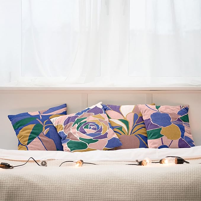 Ambesonne Floral Throw Pillow Cushion Case Pack of 4, Abstract Flowers and Petals with Exotic Vibes Colorful Modern Style, Modern Accent Double-Sided Digital Printing, 24", Rose Dark Violet Mustard