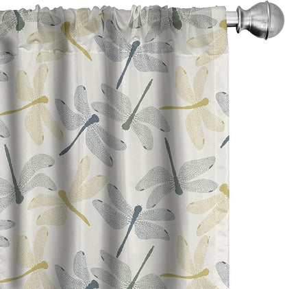 Ambesonne Dragonfly Curtains, Colorful Silhouettes of Exotic Insects Open Wings Beauty of Nature, Window Treatments 2 Panel Set for Living Room Bedroom, Pair of - 28" x 84", Green Mustard