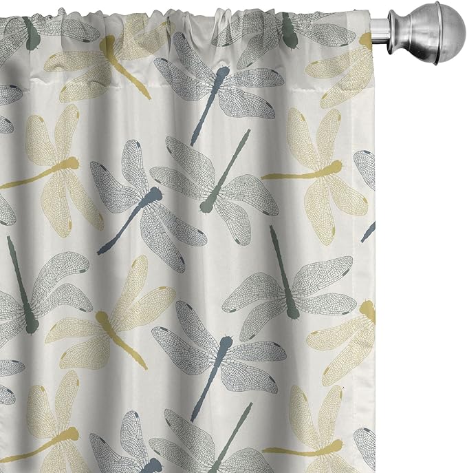 Ambesonne Dragonfly Curtains, Colorful Silhouettes of Exotic Insects Open Wings Beauty of Nature, Window Treatments 2 Panel Set for Living Room Bedroom, Pair of - 28" x 95", Green Mustard