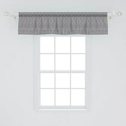 Ambesonne Aztec Window Valance, Pattern of Symmetric Tribal Inspired Streaks and Motifs in Greyscale Tones, Curtain Valance for Kitchen Bedroom Decor with Rod Pocket, 42" x 12", Pale Grey and Dimgray