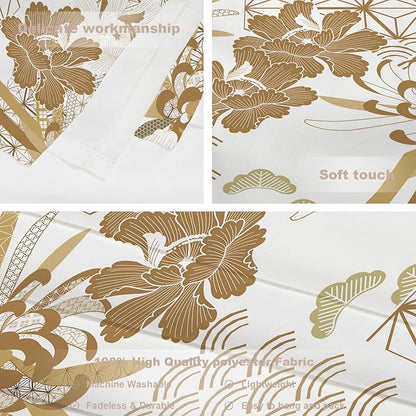 Batmerry Gold Japanese Floral Tapestry, Spring Wall Art Hanging Decoration Polyester Fiber White Ruffled Around For Dorm Room Bedroom Living Room, 30 X 40 Inches