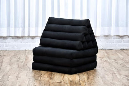 Leewadee 3-Fold Mat with Triangle Cushion – Comfortable TV Pillow, Foldable Mattress with Cushion Made of Eco-Friendly Kapok, 67 x 21 inches, Black