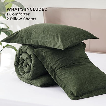 Bedsure California King Comforter Set - Dark Green Soft Bedding for All Seasons, Cationic Dyed Bed Set, 3 Pieces, 1 California King Size Comforter (104"x96") and 2 Pillow Shams (20"x36"+2")