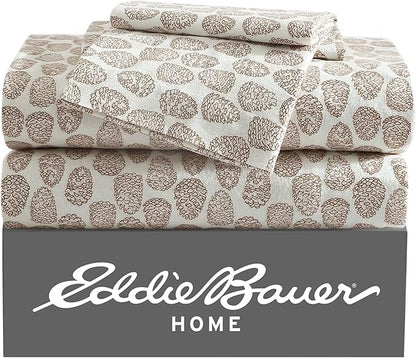 Eddie Bauer - King Sheets, Cotton Flannel Bedding Set, Brushed For Extra Softness, Cozy Home Decor (Little Creek Pine Cone Beige, King)