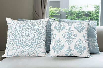 Ambesonne Retro Throw Pillow Cushion Case Pack of 4, Trellis Grid Medieval Floral Damask Mandala Flower Ornament in Modern Monochrome, Modern Accent Double-Sided Digital Printing, 20", Pale Blue Grey