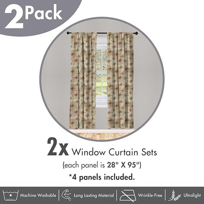 Ambesonne Vintage Window Curtains Pack of 2, Sketch Art Style Gerbera Daisies Abstract Flowers Autumn Garden Flourish, Lightweight Set with Rod Pocket, 4 Panels of - 28" x 95", Marigold Orange