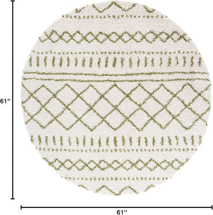 SAFAVIEH Arizona Shag Collection Area Rug - 5'1" Round, Ivory & Green, Moroccan Design, Non-Shedding & Easy Care, 1.6-inch Thick, Ideal for The Living Room, Dining, Bedroom (ASG741Y)