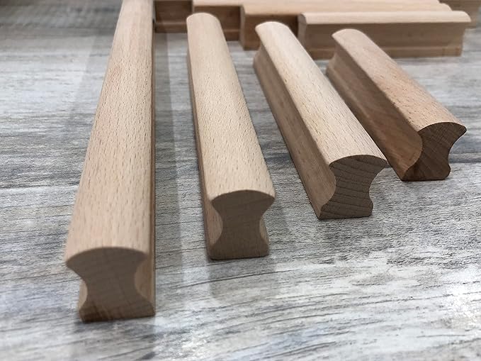 6Pcs Unfinished Beech Wood Solid Furniture Pulls Handles,Unfinished Unpainted Paintable Wooden Handles Cupboard Closet Drawer Handle Pull,Length 3.94",Hole Dis.2.52"