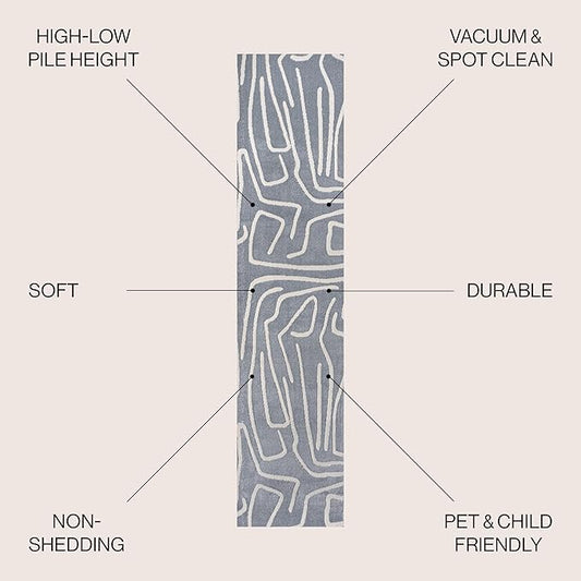 JONATHAN Y Graphic Lines High-Low Runner Rug 2X8 Blue/White, Alcina Modern Scandinavian for Living Room, Bedroom, Kitchen, Easy-Cleaning, High Traffic, Pet-Friendly, Non-Shedding SND102D-28