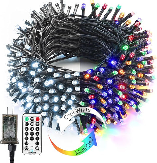 Brizled Color Changing Tree Lights, 115ft 300 LED Christmas String Lights with Remote, 11 Modes Cool White & Multicolor Christmas Lights Connectable Xmas Lights Green Wire for Xmas Home