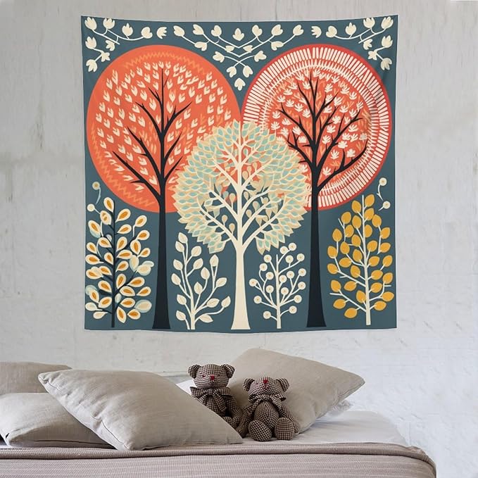 MaSiledy Tapestry Wall Hanging Shabby Chic Trees Tapestry Watercolor Rustic Forest Tapestries for Bedroom Wall Art for Bedroom Wall Hanging for Room 60"x60" Xmas Wall Hanging Polyester Tapestries