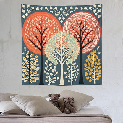 MaSiledy Tapestry Wall Hanging Shabby Chic Trees Tapestry Watercolor Rustic Forest Tapestries for Bedroom Wall Art for Bedroom Wall Hanging for Room 60"x60" Xmas Wall Hanging Polyester Tapestries
