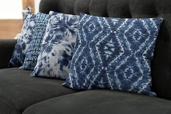 Ambesonne Ethnic Throw Pillow Cushion Case Pack of 4, Watercolor Inspired Hippie Style Tie Dye Like Print Batik Bohemian Themes, Modern Accent Double-Sided Digital Printing, 20", White Blue
