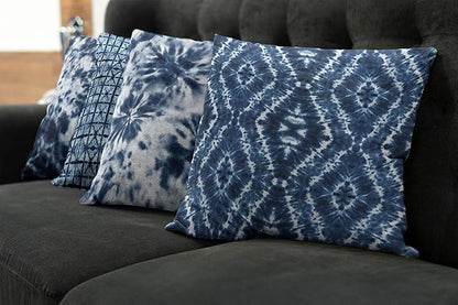 Ambesonne Ethnic Throw Pillow Cushion Case Pack of 4, Watercolor Inspired Hippie Style Tie Dye Like Print Batik Bohemian Themes, Modern Accent Double-Sided Digital Printing, 20", White Blue
