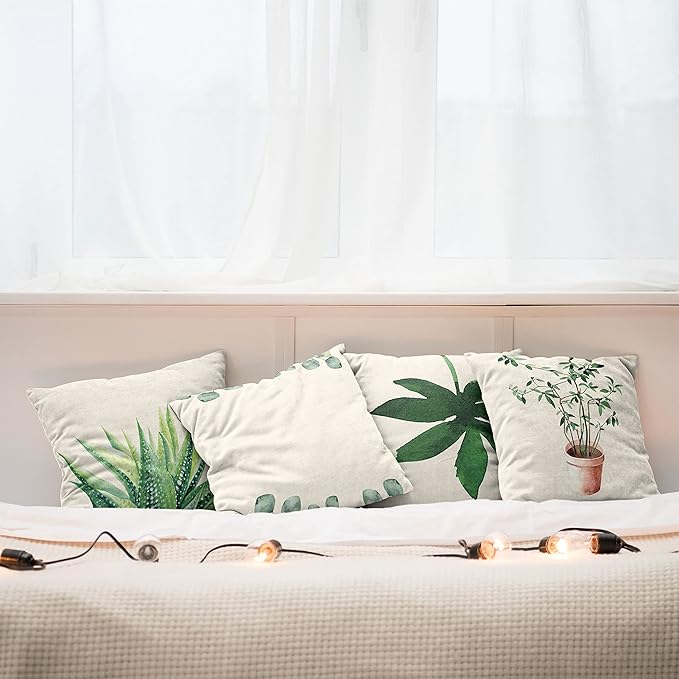 Ambesonne Botanical Throw Pillow Cushion Case Pack of 4, Minimalist Watercolor Painting Leaves Agave Branches Plant in a Pot, Modern Accent Double-Sided Digital Printing, 24", Green White Pale Rust