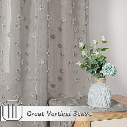 MYSKY HOME Pom Pom Grey Sheer Curtains for Bedroom Girls Room Curtains 108 Inches Long for Nursery Kids Light Filtering Boho Window Drapes, Rod Pocket, 38" Wide, 2 Panels