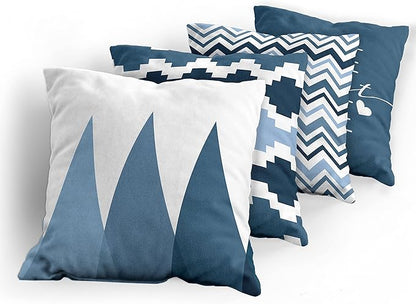 Ambesonne Modern Throw Pillow Cushion Case Pack of 4, Geometric Style Pattern of Triangles Zigzags Love Home Phrase Design, Modern Accent Double-Sided Digital Printing, 16", Petrol Blue and White