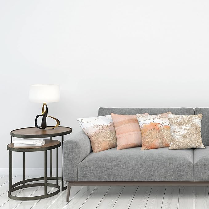 Ambesonne Marble Print Throw Pillow Cushion Case Pack of 4, Pastel Colored Ornament of Stains Blots and Brushstrokes Modern Art, Modern Accent Double-Sided Digital Printing, 20", Peach Tan and White