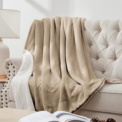 Walensee Sherpa Fleece Blanket (Throw Size 50”x60” Camel) Plush Throw Fuzzy Super Soft Reversible Microfiber Flannel Blankets for Couch, Bed, Sofa Ultra Luxurious Warm and Cozy for All Seasons