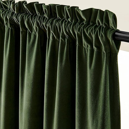Lazzzy Velvet Blackout Curtains Thermal Insulated Room Window Drapes Super Soft Luxury Curtains for Living Room Bedroom Rod Pocket 2 Panels, Moss, 52" W x 108" L