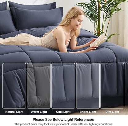 Love's cabin Twin XL Comforter Set Indigo Blue, 5 Pieces Twin XL Bed in a Bag, All Season Bedding Sets with 1 Comforter, 1 Flat Sheet, 1 Fitted Sheet, 1 Pillowcase and 1 Pillow Sham