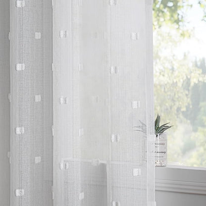 MYSKY HOME White Curtains for Bedroom 84 Inch Length Long Sheer Curtains for Living Room Nursery Curtains with White Patched Design Rod Pocket Privacy Window Drapes Dining Room 52" x 84" 2 Panels