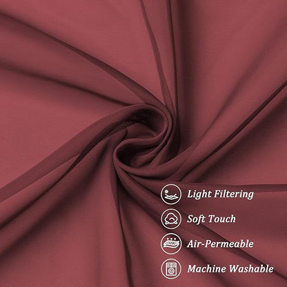 Chyhomenyc Sheer Tier Curtains 24 Inch Length, Small Cute Window Curtains Treatment for Bathroom Living Room Cafe Basement, Short Voile Curtain Tiers 42in x 24in, Rod Pocket, 2 PCS,Burgundy