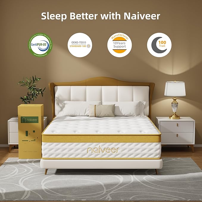 Cooling Gel King Size Mattress 14 Inch Memory Foam Hybrid for Back Pain & Pressure Relief, King Mattress in A Box with Pocket Springs, Medium Firm Feeling with CertiPUR-US Certified