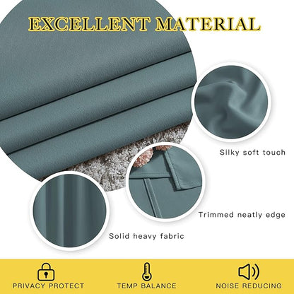 NICETOWN Blackout Greyish Blue Kitchen Curtains, Grommet Thermal Insulated Solid Vertical Drapes Room Darkening for Cafe, 2 Panels, W52 x L36