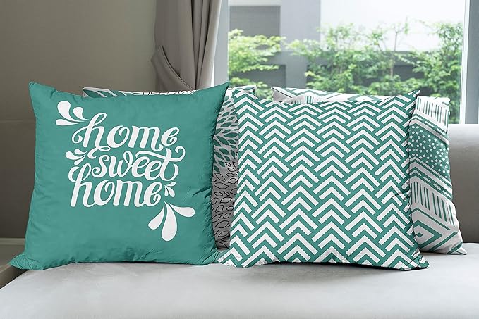 Ambesonne Geometric Throw Pillow Cushion Case Pack of 4, Home Phrase Minimal Zigzag Squama Dahlia Flower Petals Chevron Tribal, Modern Accent Double-Sided Digital Printing, 18", Dark Seafoam and White