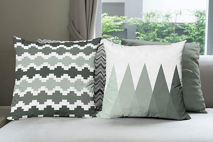 Ambesonne Modern Throw Pillow Cushion Case Pack of 4, Geometric Style Pattern of Triangles Zigzags Love Home Phrase Print, Modern Accent Double-Sided Digital Printing, 24", Dark Sea Green and White