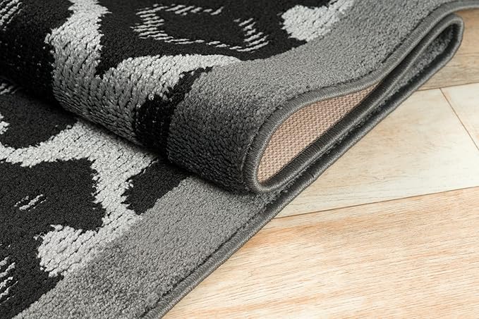 Custom Length Cut to Size Fleur de Lis Inspired Carpet Runner Rug for Hallways, Non Slip Rubber Backed, 31 inch Wide X Customized Length, Royal Grey, 31 inch X 23 feet