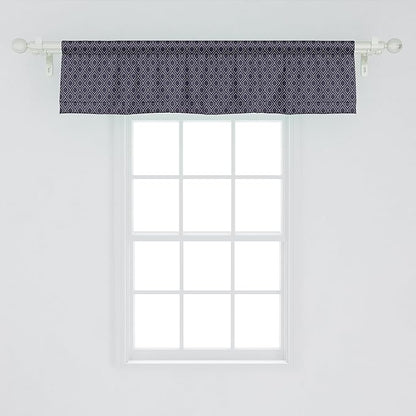 Ambesonne Navy Blue Window Valance, Geometric Dotted Pattern Design with Abstract Ogee Shapes Grid Ornament Tile, Curtain Valance for Kitchen Bedroom Decor with Rod Pocket, 42" x 12", Dark Blue Tan