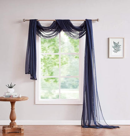 LinenZone Navy Window Scarf Valance in 288 Inch Size. Use Window Scarves as Canopy Bed or Backdrop Curtains, Curtain Scarf, or Sheer Fabric for Draping. (Amazing 55 x 288, Navy)