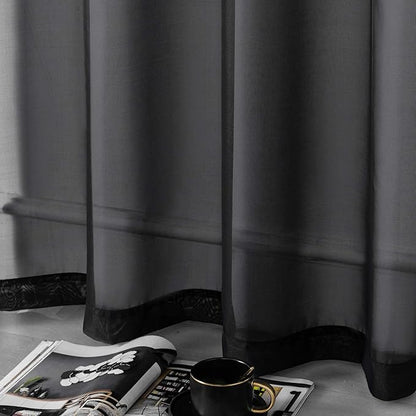 DUALIFE 96 Inches Length Curtains for Living Room Set of 2 Panels Grommet Look Semi Transparent Thin Black Sheer Curtains for Bedroom Backdrop (52" W x 96" L, Black)