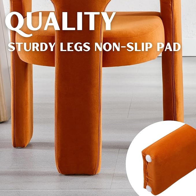 Modern Barrel Dining Chairs Set of 4, Velvet Upholstered Accent Side Chair with Arms Comfy Makeup Vanity Chairs, Dining Living Room Kitchen Chairs, Orange