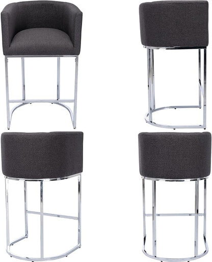 Modern Counter Height Linen Upholstered Bar Stools Set of 2, 29" Kitchen Counter Island Stools Bar Chairs with Chrome Finish Metal Frame for Kitchen Island, Charcoal